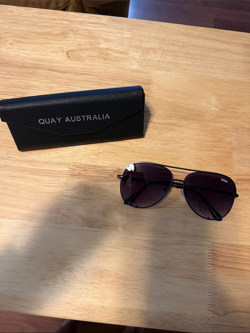 Quay Australia Black Aviator Sunglasses with Dark Purple Gradient Lenses